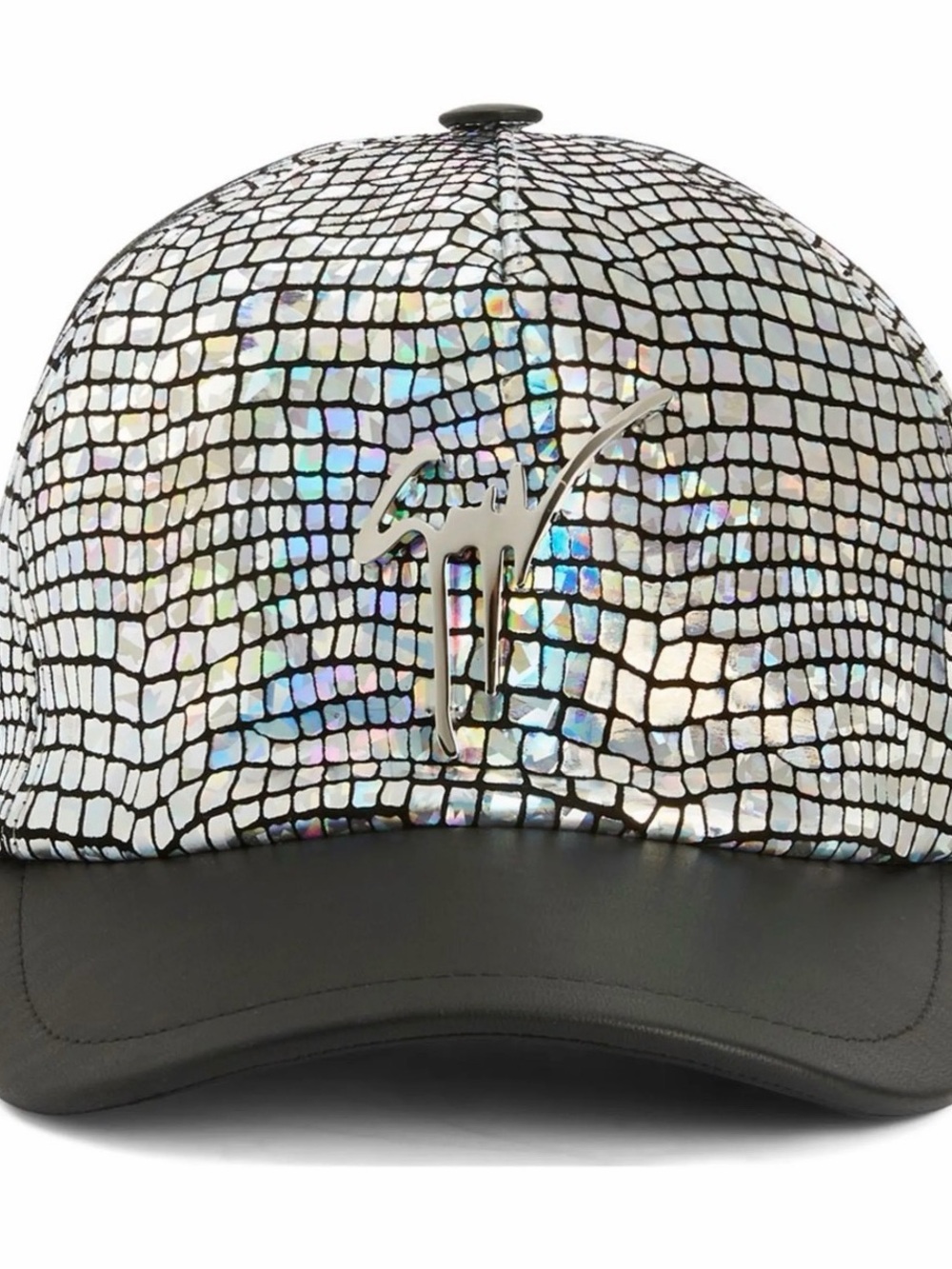 Giuseppe Zanotti Iridescent Croc-Embossed Baseball Cap with Black Visor . SMALL
